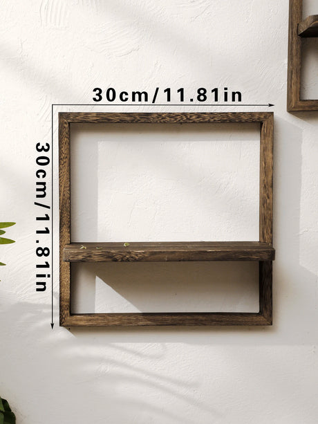 Black Wooden Floating Wall Shelf Square Plant Flower Pot Tray Display Stands Boho Home Decor Shelf for Bedroom Living Room Gifts