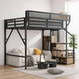 Full Size Loft Bed with Stairs and Storage, Heavy-Duty Metal Frame with Shelves, Closet Space, Bedside Shelf & Workstation Modern Loft Bed for Kids, 94.3 x 57.2 x 73.4 Inch