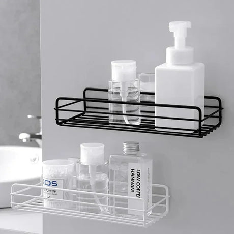 Wall-Mounted Corner Bathroom Shelf - Iron Shampoo Holder and Cosmetic Rack with Drain Basket Organizer