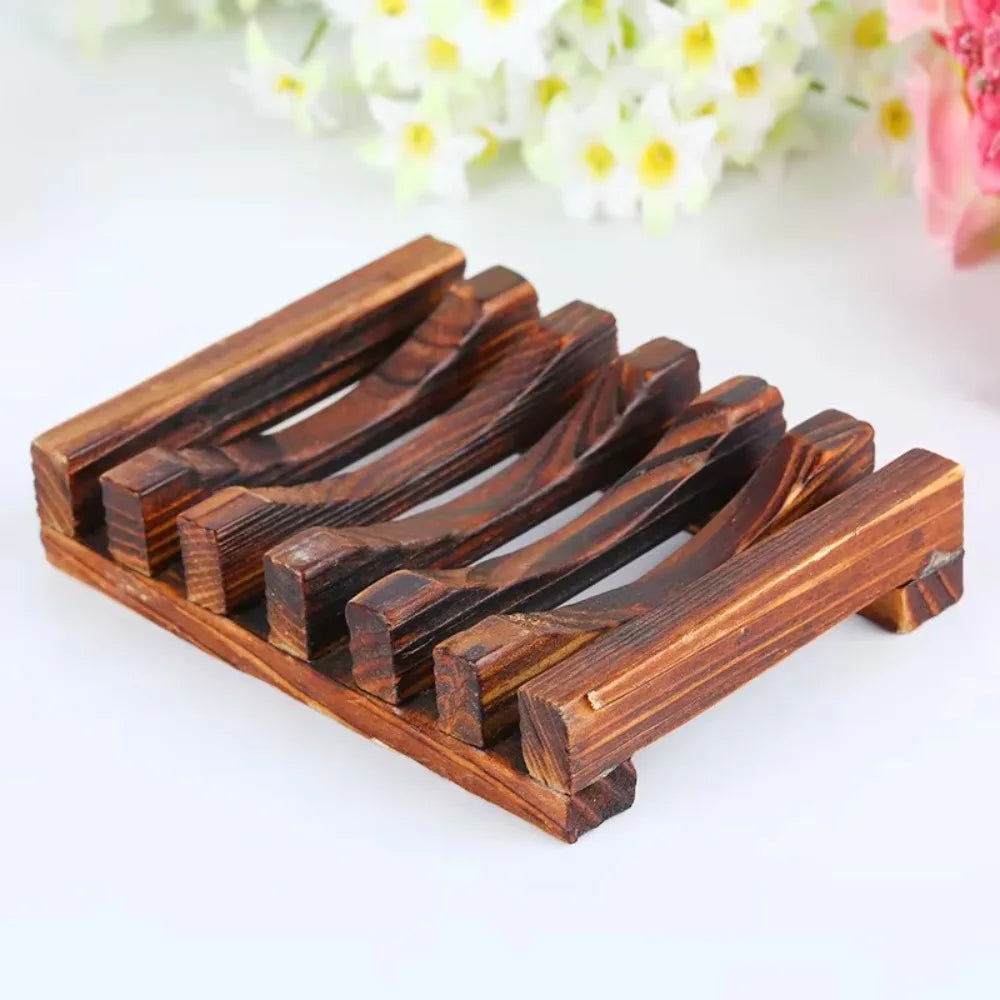 Natural Bamboo Soap Dish Holder - Mildew-Resistant Wooden Tray for Bathroom and Washroom Use