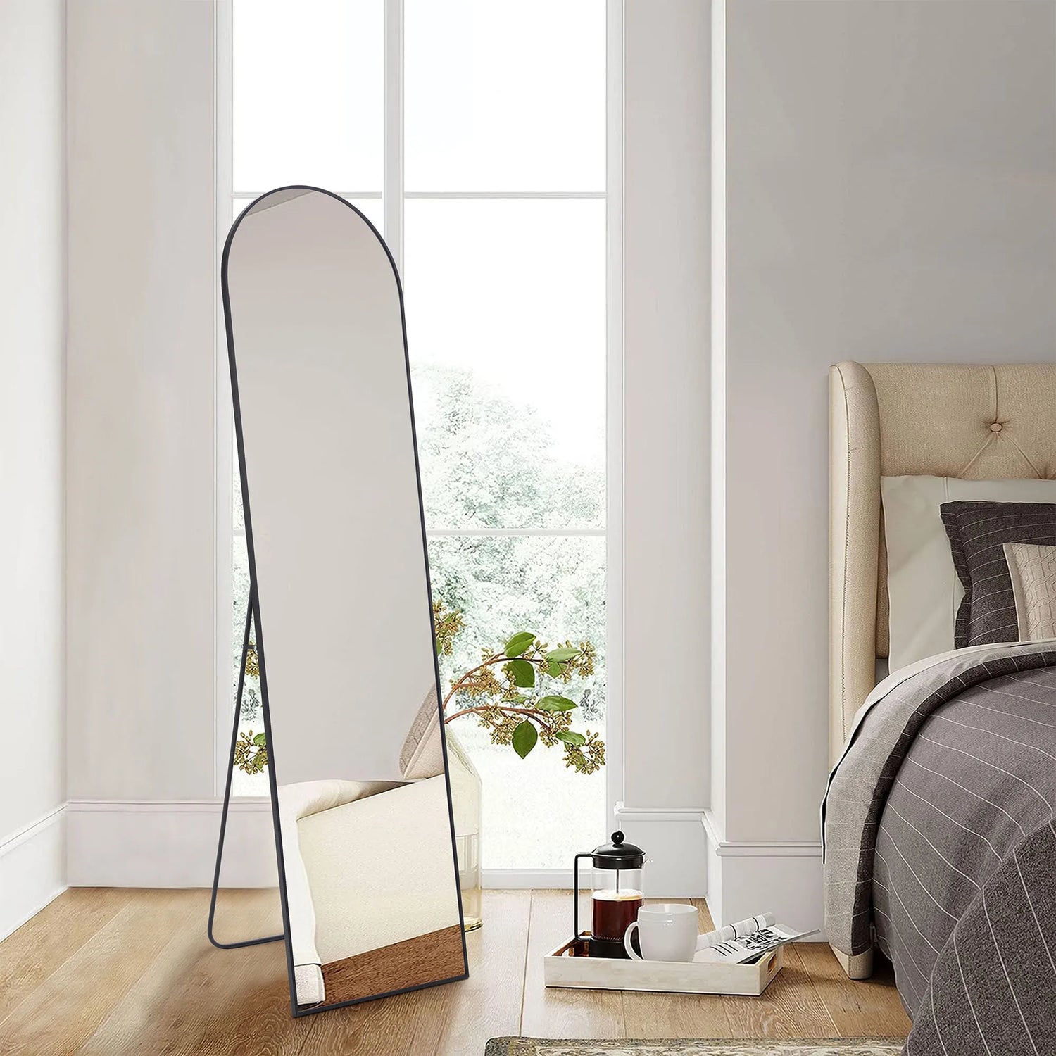 Full Body Wall Mirror 59"X16" Standing Hanging or Wall-Mounted Mirrors with Stand Aluminum Alloy Frame for Bathroom Bedroom