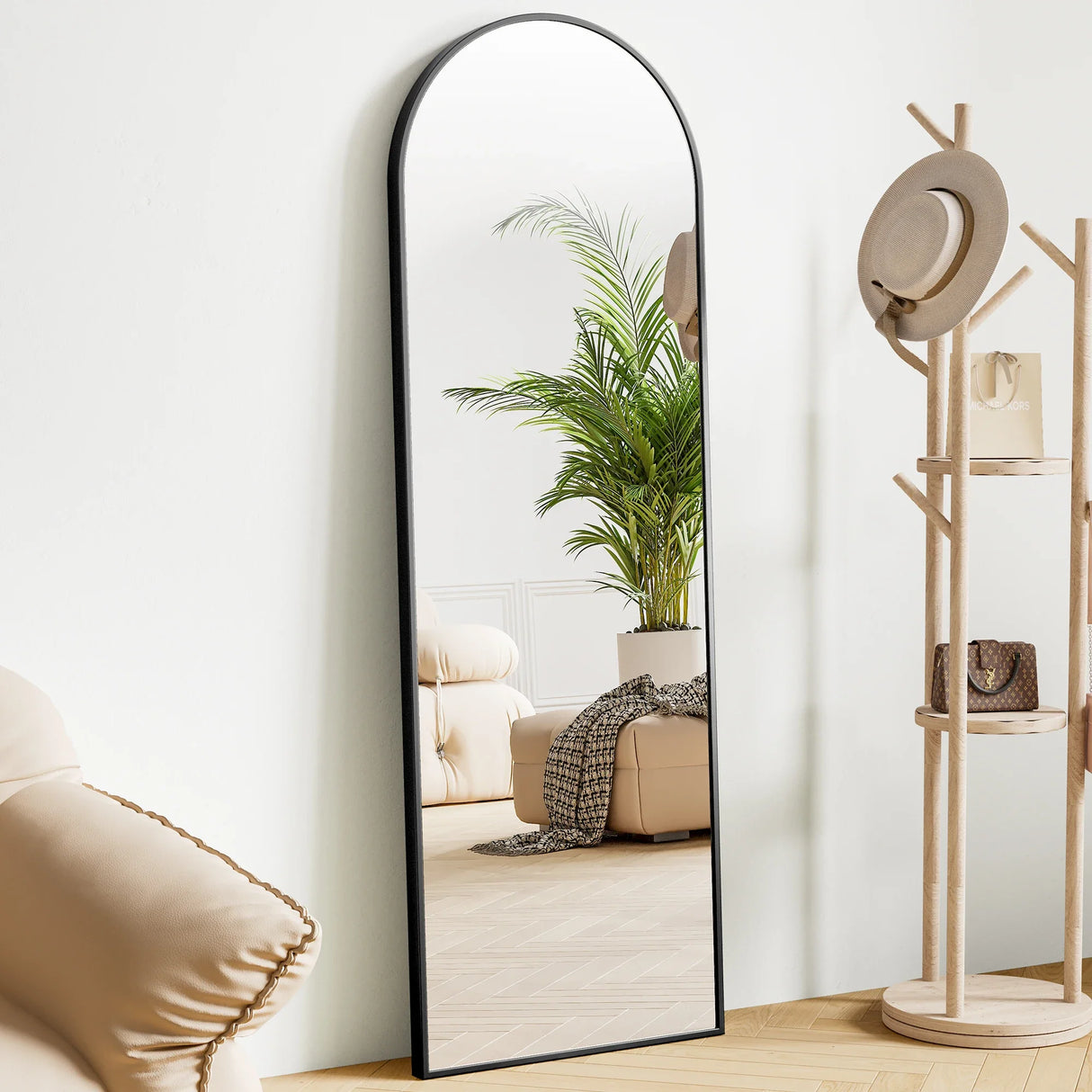 JHK 64"X21" Full Body Wall Mirror Standing Hanging or Leaning Wall-Mounted Mirrors with Stand Aluminum Alloy Frame Living Room