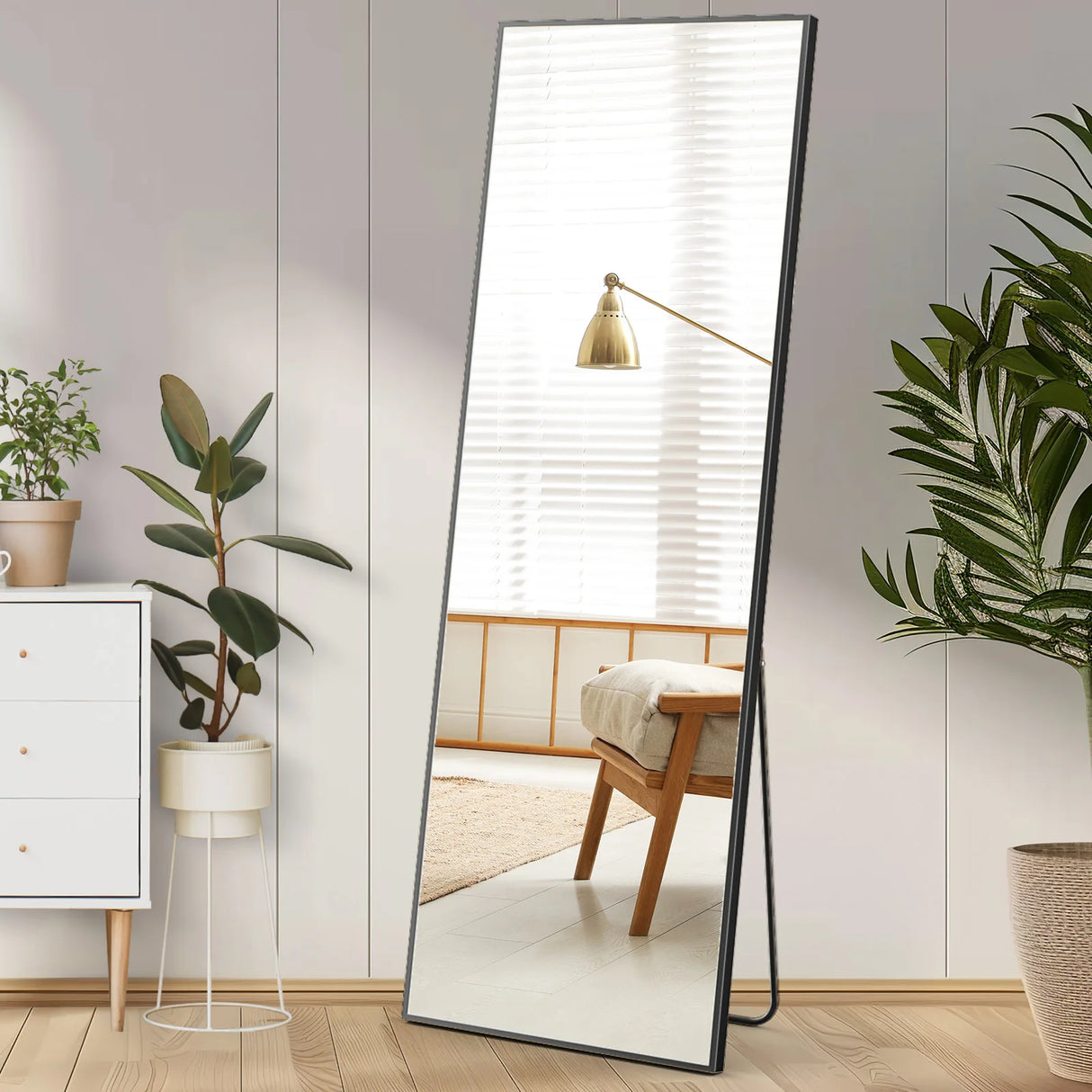 Full Body Wall Mirror 59"X16" Standing Hanging or Wall-Mounted Mirrors with Stand Aluminum Alloy Frame for Bathroom Bedroom
