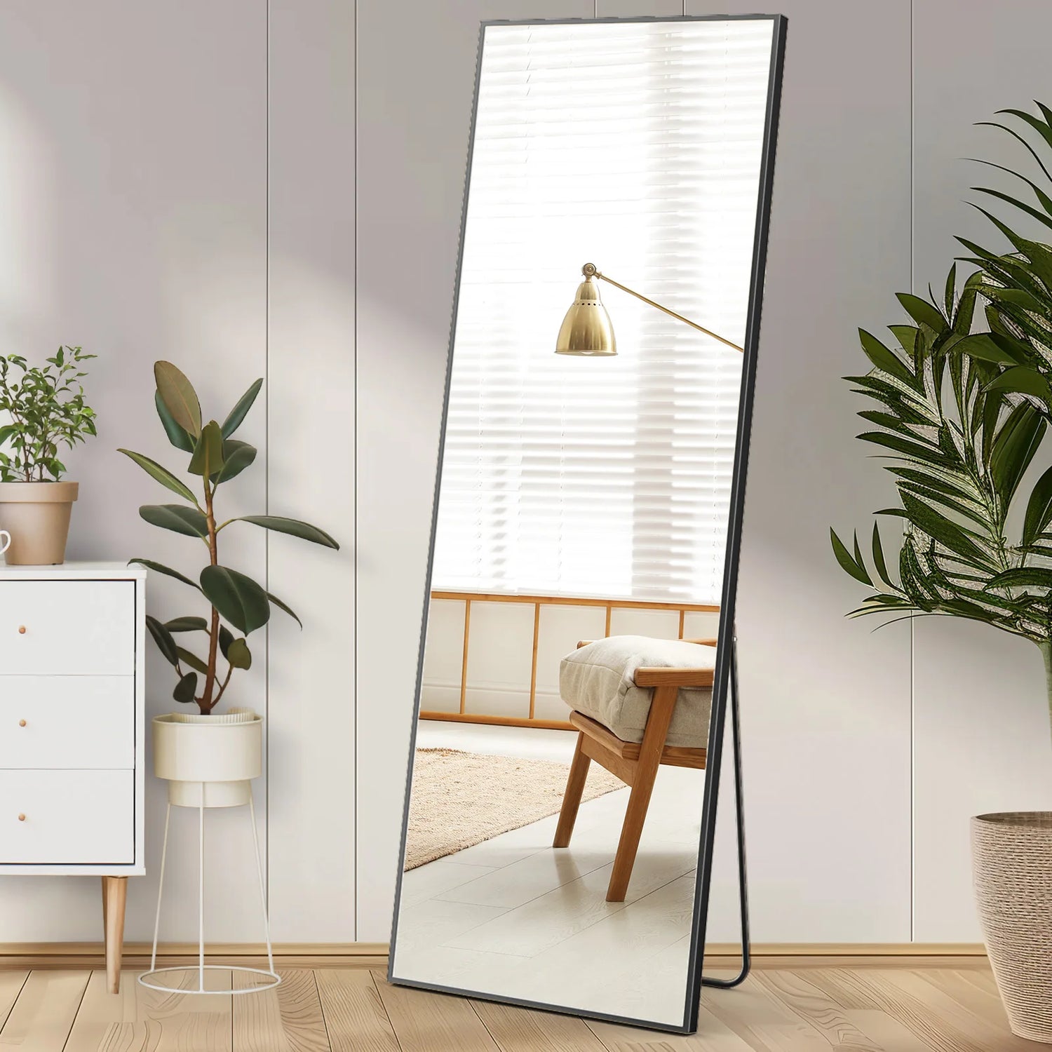 Full Body Wall Mirror 59"X16" Standing Hanging or Wall-Mounted Mirrors with Stand Aluminum Alloy Frame for Bathroom Bedroom