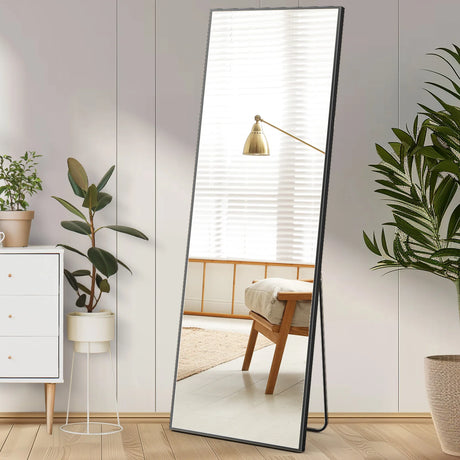 Full Body Wall Mirror 59"X16" Standing Hanging or Wall-Mounted Mirrors with Stand Aluminum Alloy Frame for Bathroom Bedroom