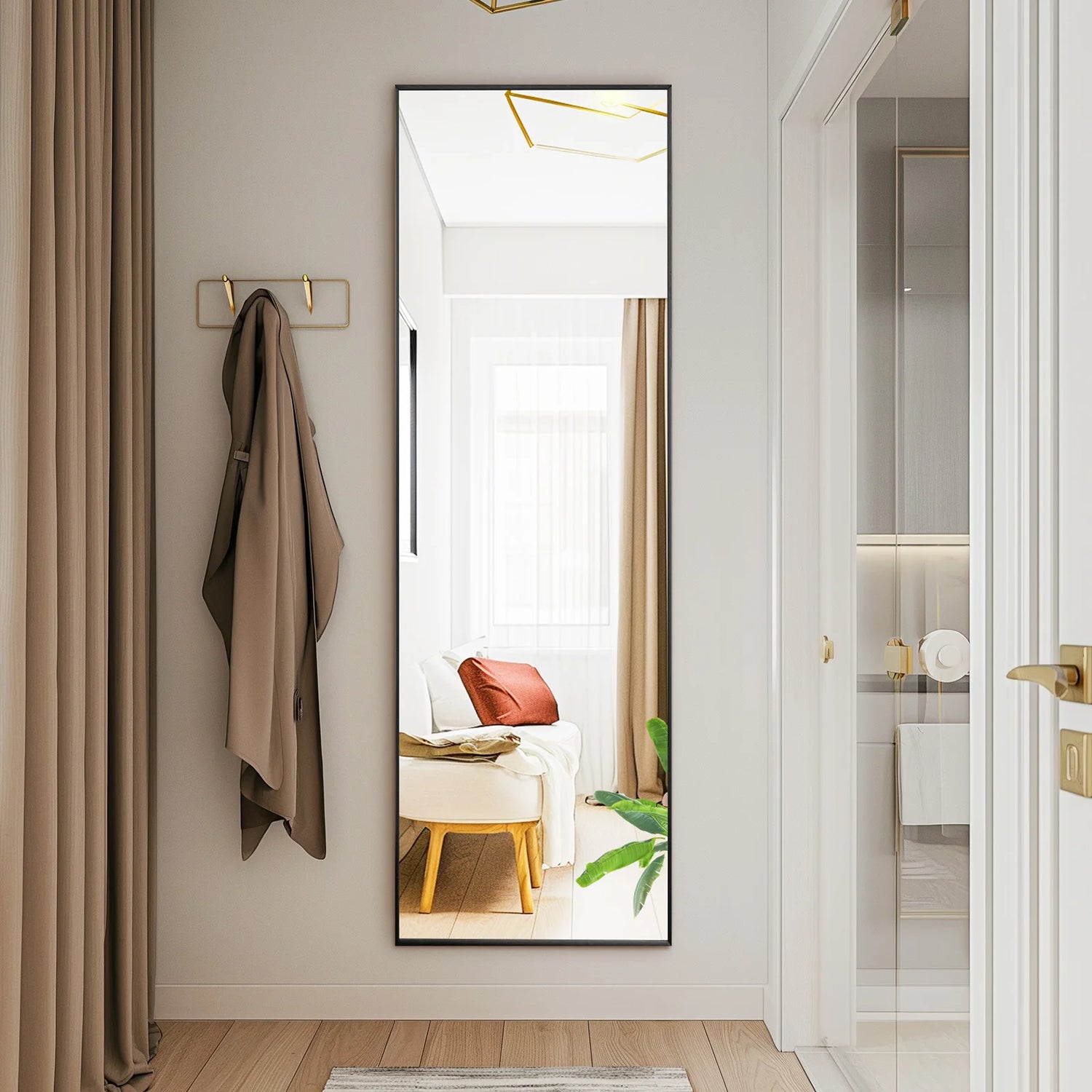 JHK 64"X21" Full Body Wall Mirror Standing Hanging or Leaning Wall-Mounted Mirrors with Stand Aluminum Alloy Frame Living Room