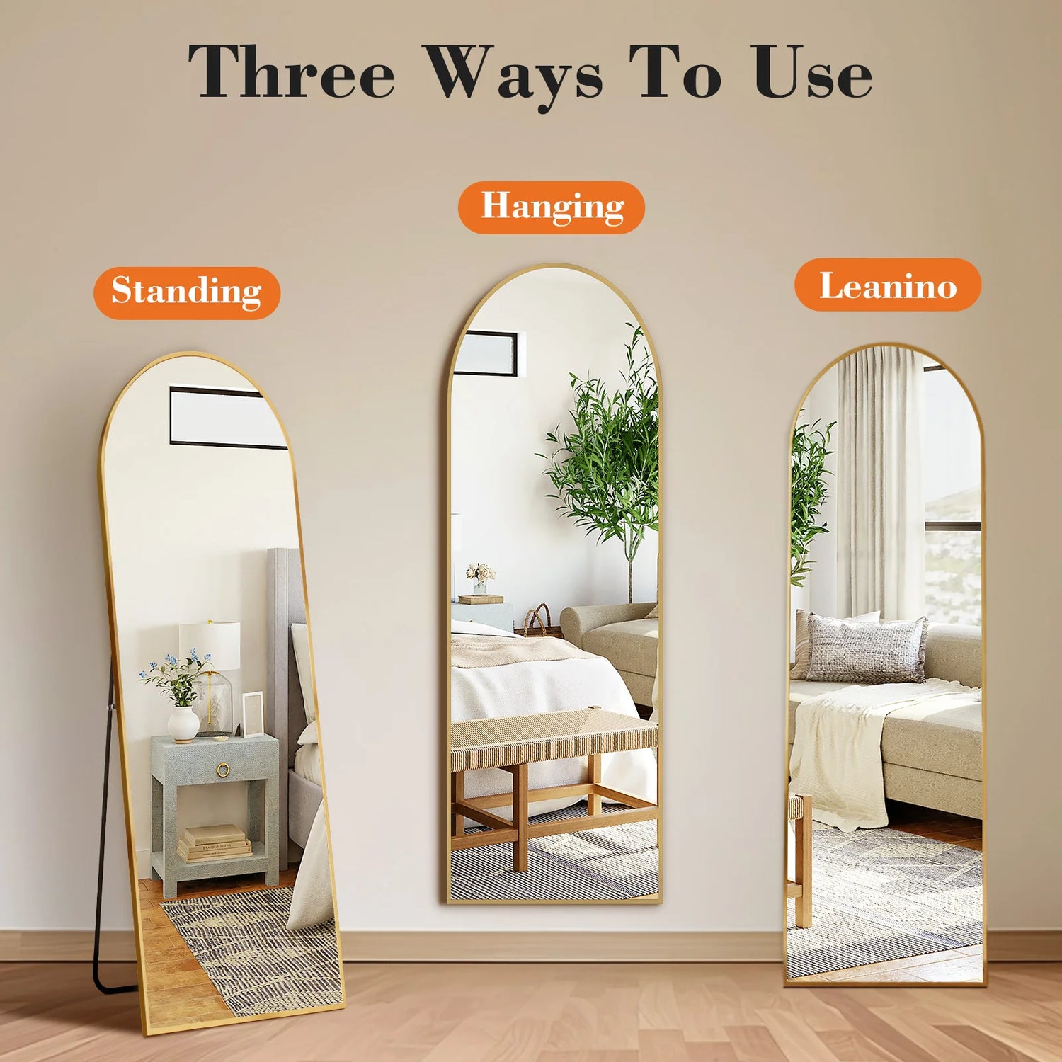 Full Body Wall Mirror 59"X16" Standing Hanging or Wall-Mounted Mirrors with Stand Aluminum Alloy Frame for Bathroom Bedroom