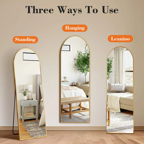 Full Body Wall Mirror 59"X16" Standing Hanging or Wall-Mounted Mirrors with Stand Aluminum Alloy Frame for Bathroom Bedroom