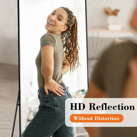 JHK 64"X21" Full Body Wall Mirror Standing Hanging or Leaning Wall-Mounted Mirrors with Stand Aluminum Alloy Frame Living Room