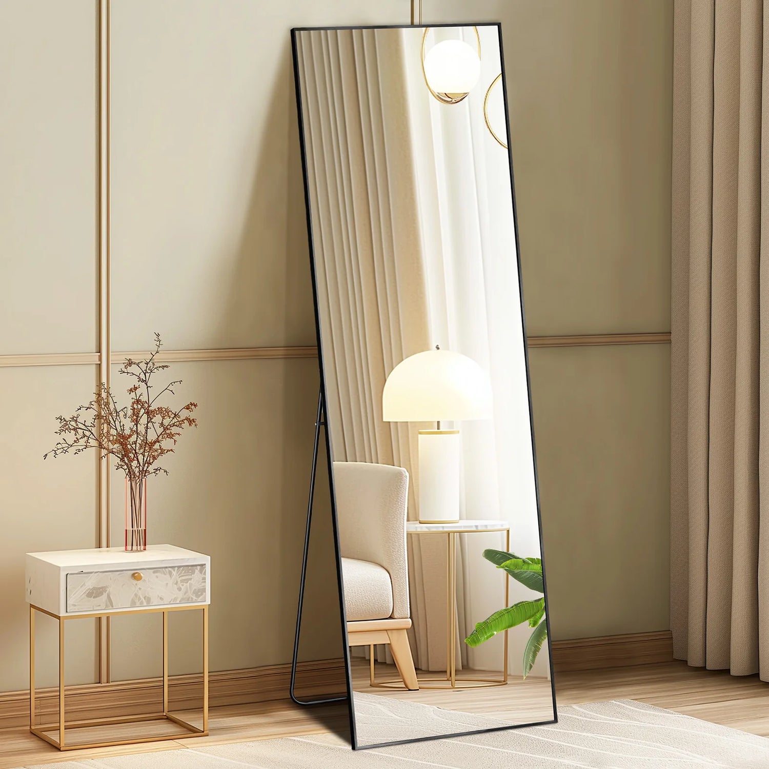 JHK 64"X21" Full Body Wall Mirror Standing Hanging or Leaning Wall-Mounted Mirrors with Stand Aluminum Alloy Frame Living Room