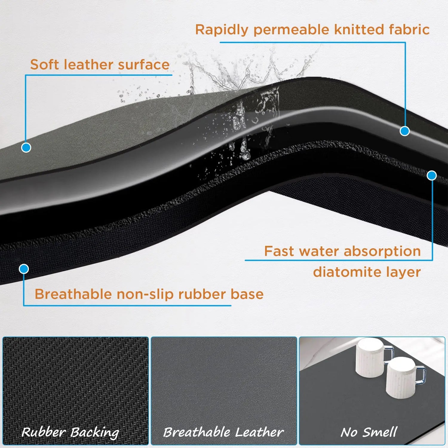 Ultra-Absorbent Diatomite Kitchen Floor Mat - Soft, Washable, Anti-Slip Bathroom Entrance Rug