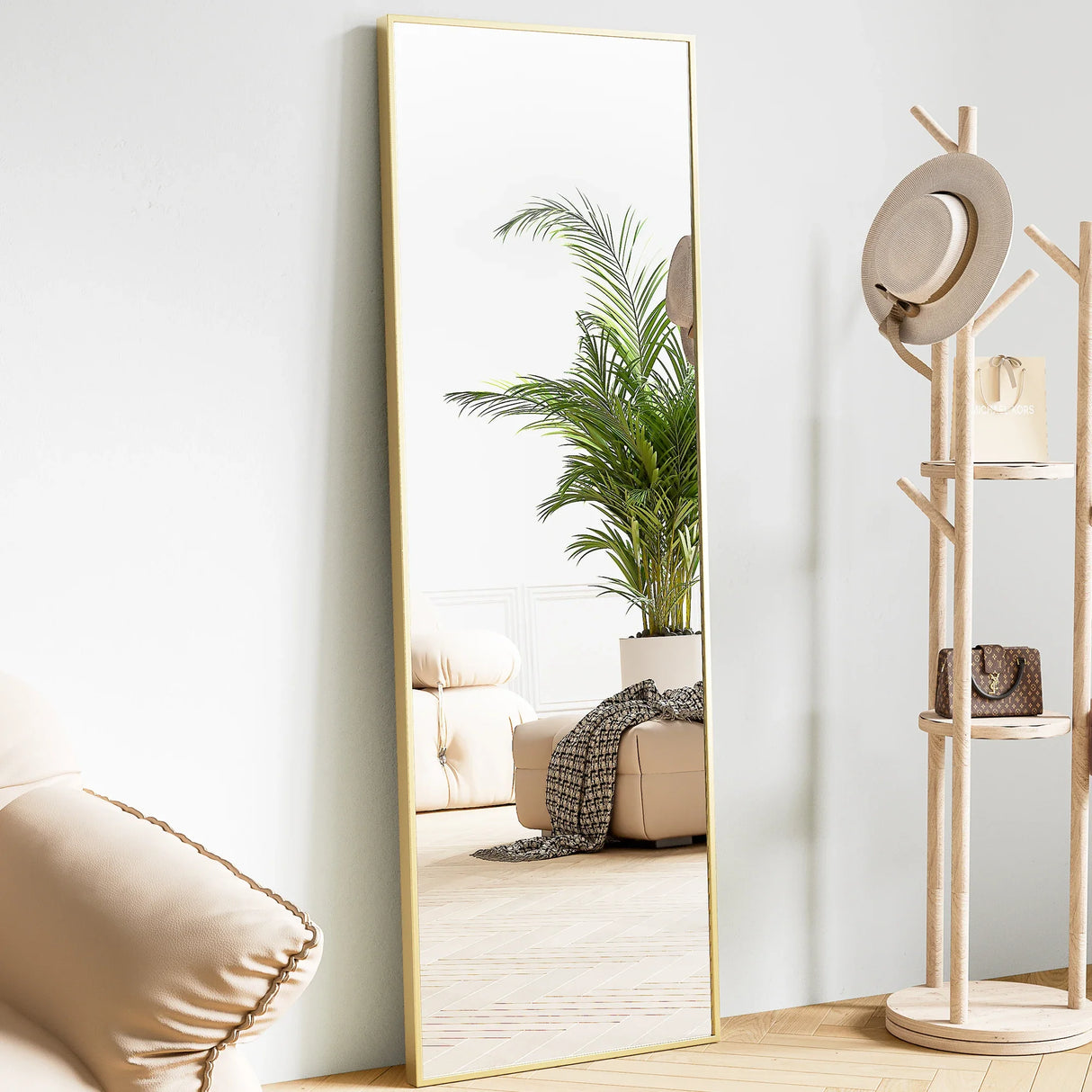 JHK 64"X21" Full Body Wall Mirror Standing Hanging or Leaning Wall-Mounted Mirrors with Stand Aluminum Alloy Frame Living Room