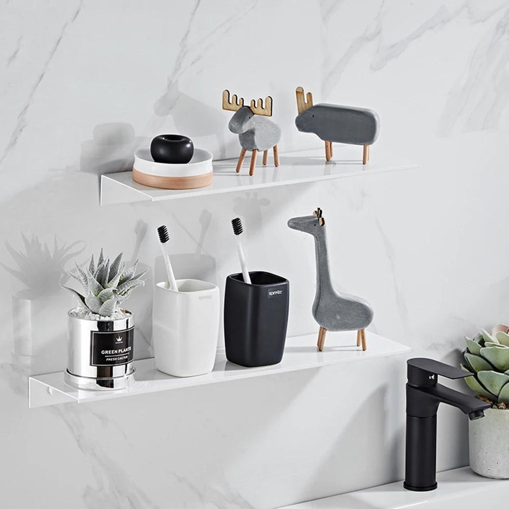 Aluminum Floating Shelves for Bathroom and Kitchen Storage - Wall-Mounted Organizer in 30/40/50CM Sizes