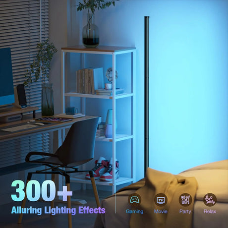 Smart App-Controlled Corner Floor Lamp with 16 Million Colors, Dimmable Modern Mood Lighting for Bedrooms and Gaming Rooms
