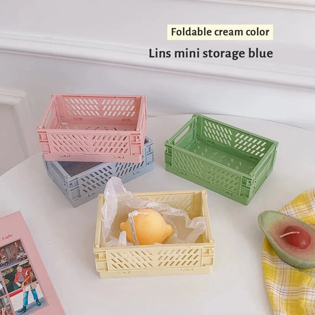 6 Color Organizing Storage Baskets Case Folding Student Desktop Basket Tape Stationery Plastic Foldable Container Storage Box