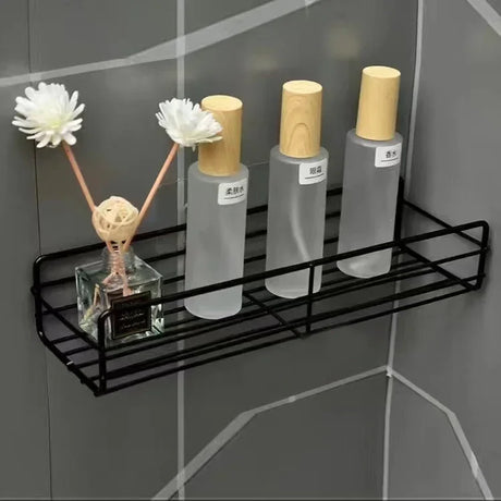 Wall-Mounted Corner Bathroom Shelf - Iron Shampoo Holder and Cosmetic Rack with Drain Basket Organizer