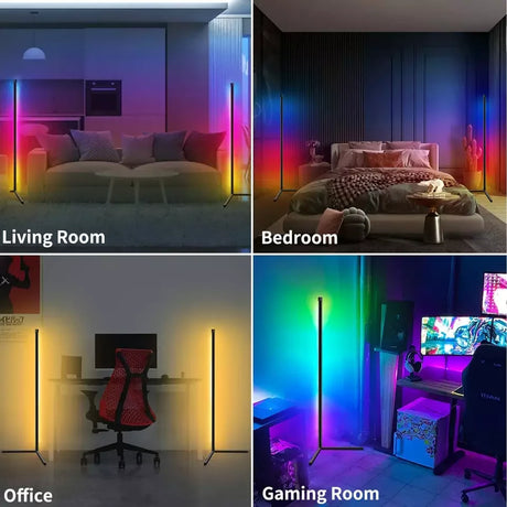 Smart App-Controlled Corner Floor Lamp with 16 Million Colors, Dimmable Modern Mood Lighting for Bedrooms and Gaming Rooms