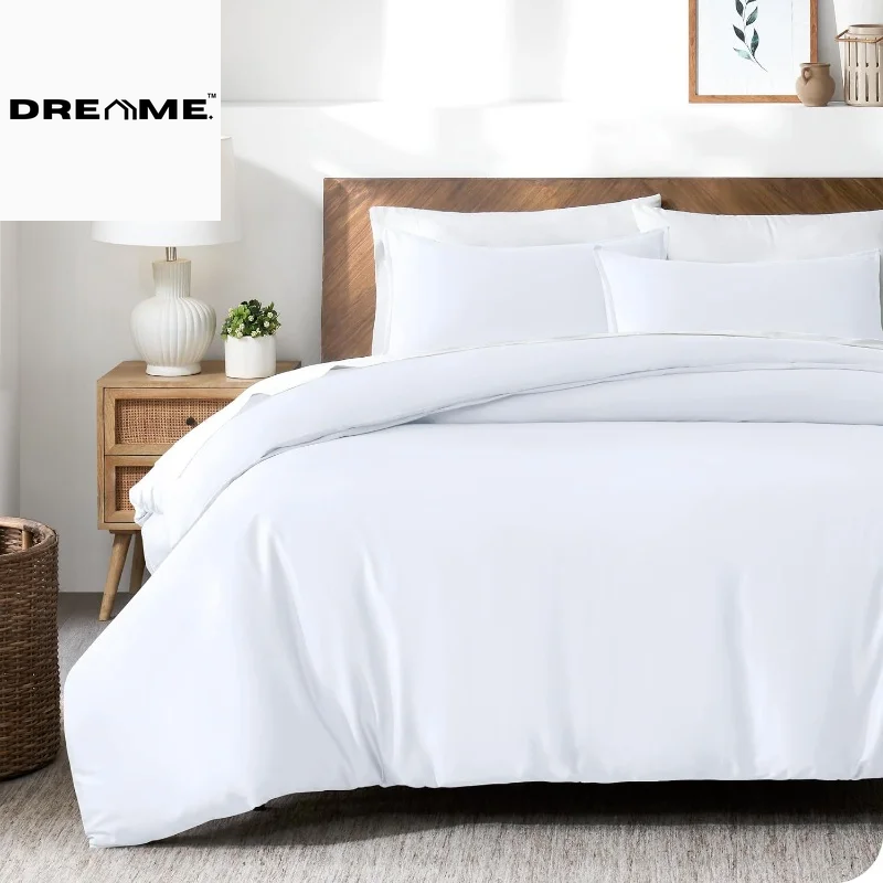 Lyocell Bamboo Fiber Duvet Cover Set - Luxury Solid Summer Cooling Bedding Set (No Sheet), Includes Single Quilt Cover and Pillowcases - 3 Pieces