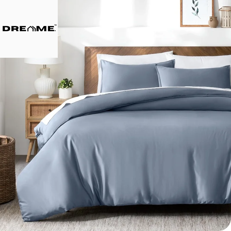 Lyocell Bamboo Fiber Duvet Cover Set - Luxury Solid Summer Cooling Bedding Set (No Sheet), Includes Single Quilt Cover and Pillowcases - 3 Pieces