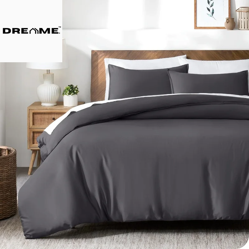 Lyocell Bamboo Fiber Duvet Cover Set - Luxury Solid Summer Cooling Bedding Set (No Sheet), Includes Single Quilt Cover and Pillowcases - 3 Pieces