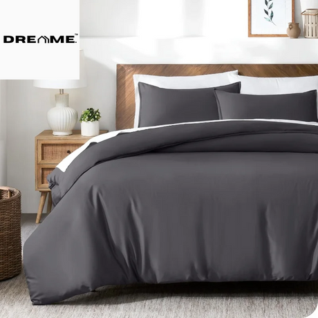 Lyocell Bamboo Fiber Duvet Cover Set - Luxury Solid Summer Cooling Bedding Set (No Sheet), Includes Single Quilt Cover and Pillowcases - 3 Pieces