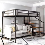 Dreame. Twin XL Modern Heavy Duty Metal Loft Bed with Storage Shelves and Stairs, Space-Saving Design Black Finish with Room for Sofa Staircase for Easy Storage and Safe Access