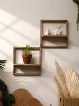Black Wooden Floating Wall Shelf Square Plant Flower Pot Tray Display Stands Boho Home Decor Shelf for Bedroom Living Room Gifts