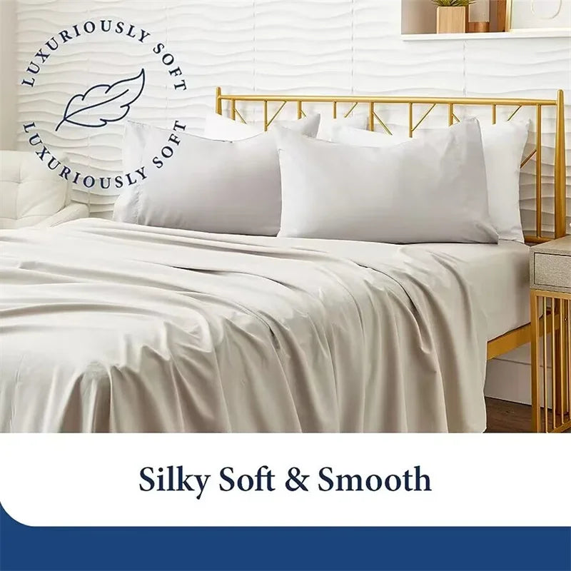 Luxury 100% Egyptian Cotton Bed Sheet Set - 4/6 Piece Collection with Elastic Fitted Sheet, Flat Sheets, and Pillowcases for Ultimate Comfort