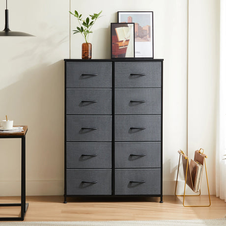 JHK Bedside Table for Bedroom with 10 Fabric Drawers Nightstand Storage Cabinet with Steel Frame Clothes Storage Display Cabinet