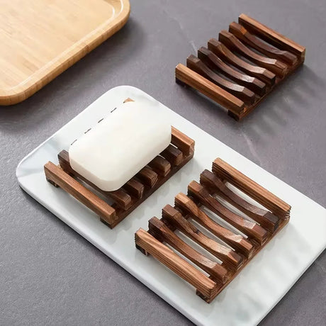Natural Bamboo Soap Dish Holder - Mildew-Resistant Wooden Tray for Bathroom and Washroom Use