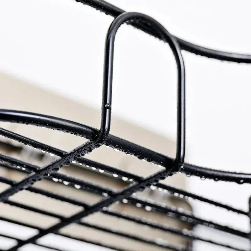 Wall-Mounted Corner Bathroom Shelf - Iron Shampoo Holder and Cosmetic Rack with Drain Basket Organizer