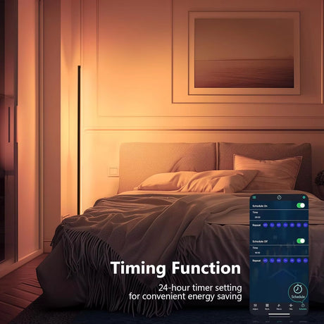 Smart App-Controlled Corner Floor Lamp with 16 Million Colors, Dimmable Modern Mood Lighting for Bedrooms and Gaming Rooms