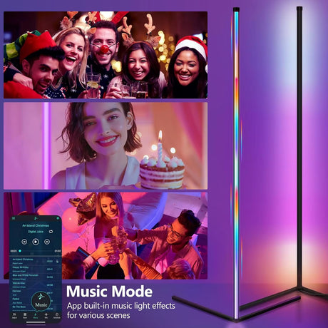 Smart App-Controlled Corner Floor Lamp with 16 Million Colors, Dimmable Modern Mood Lighting for Bedrooms and Gaming Rooms