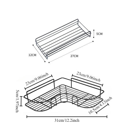 Wall-Mounted Corner Bathroom Shelf - Iron Shampoo Holder and Cosmetic Rack with Drain Basket Organizer