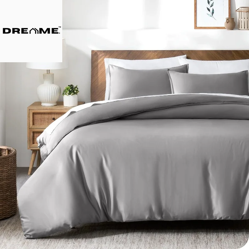 Lyocell Bamboo Fiber Duvet Cover Set - Luxury Solid Summer Cooling Bedding Set (No Sheet), Includes Single Quilt Cover and Pillowcases - 3 Pieces